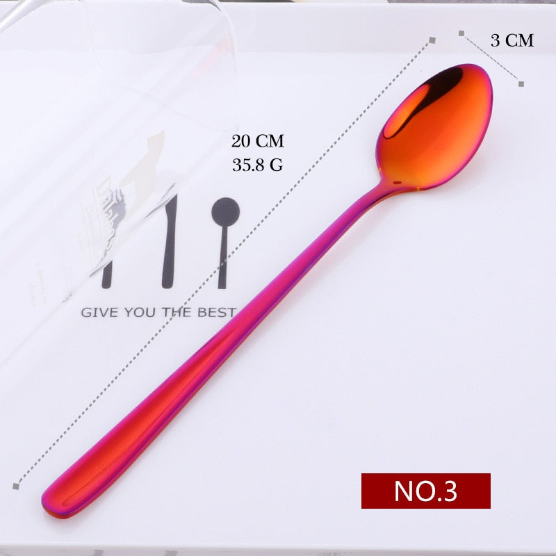 Stainless Steel Ice Spoon 8 Colors Dessert Scoop for Ice Cream Long Handle Honey Spoons Set Gold Yogurt Stirring Tools Mixing