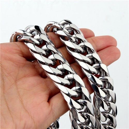 Longitud personalizada 16/19/21 mm de ancho Heavy Silver Color Cut Curb Cuban Chain 316L Acero inoxidable Collar o pulsera para hombre 7 ''-40''