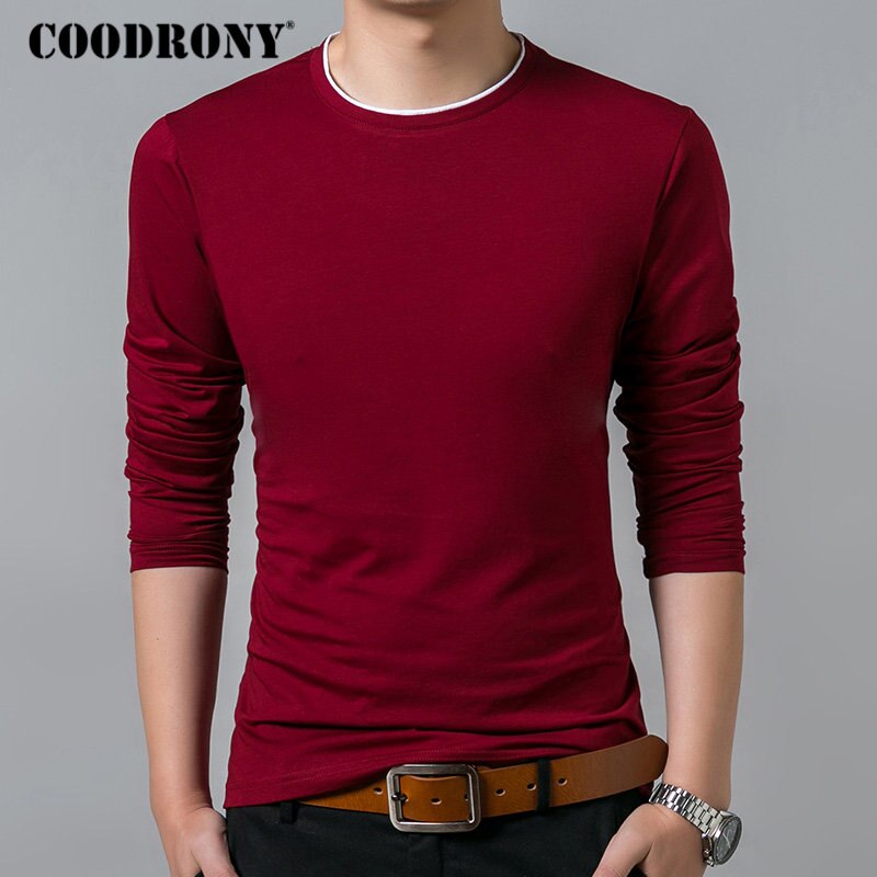 COODRONY, camiseta para hombre, otoño 2019, camiseta informal de manga larga que combina con todo, cuello redondo, ropa de marca para hombre, camisetas de algodón suave, Tops 8617