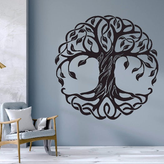 Mandala círculo árboles vinilo pared calcomanías hogar Decoración Fitness Yoga árbol pared pegatina Árbol de la vida Yoga estudio pared murales AZ044