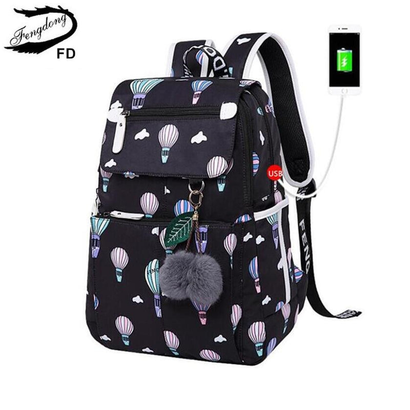 OKKID Schultaschen für Mädchen weiblicher Laptop-Rucksack USB-Rucksack Kinderrucksäcke süße Katze Schulrucksack für Mädchen Taschenpack