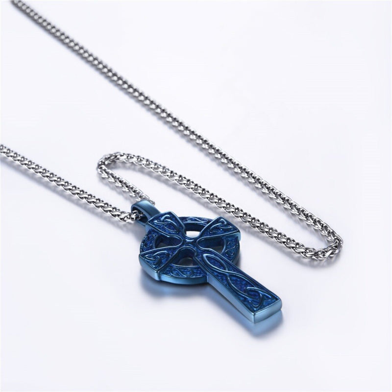 U7 Cross Irish Knot Necklace for Men Stainless Steel Triquetra Viking Triple Horn Of Odin Jewelry Necklace &amp; Pendant P754