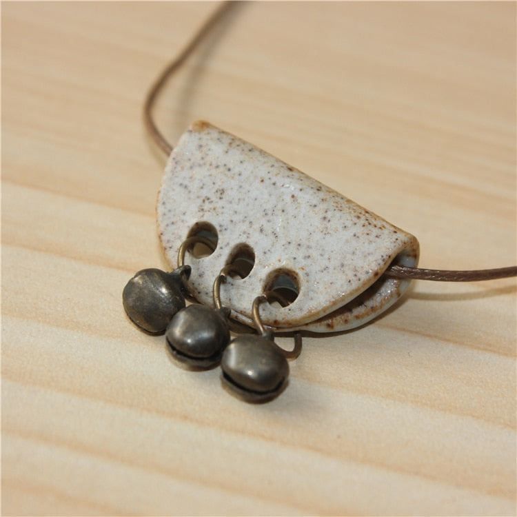 Miredo jewelry wholesale simple ceramic necklaces women&#39;s coin wood collar stone boho  necklace pendant free shipping #BY264