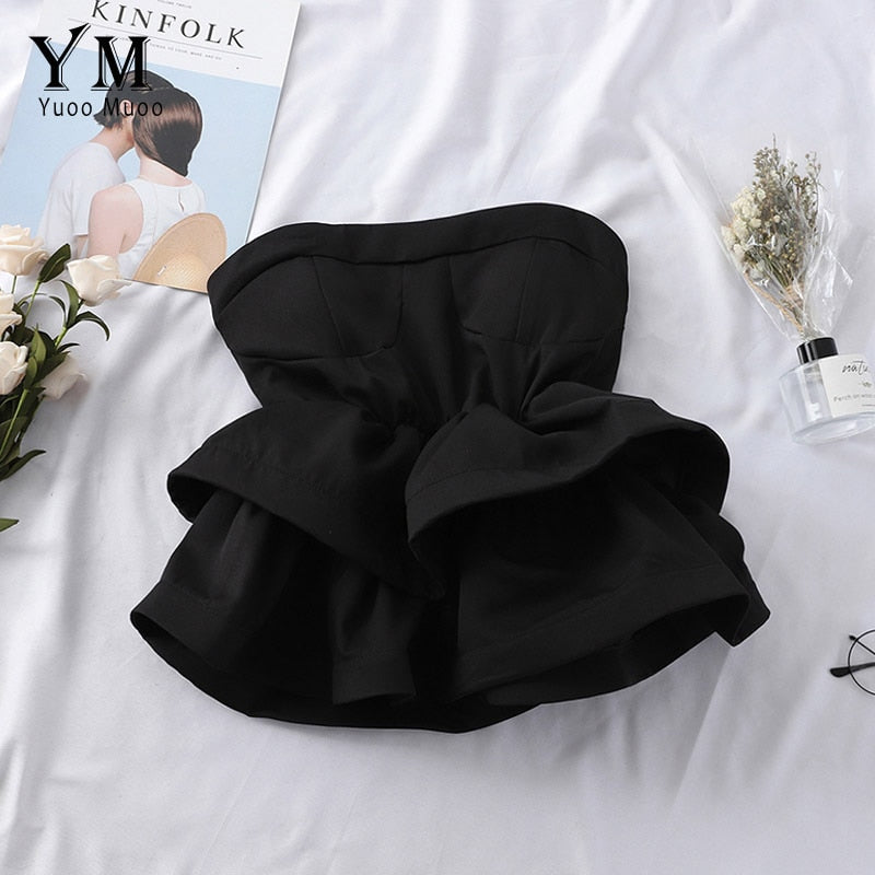 YuooMuoo Hot Off Shoulder Ruffle Top mujeres 2020 alta calidad cómoda camisa de verano elegante cintura alta Wrap blusa señoras Tops