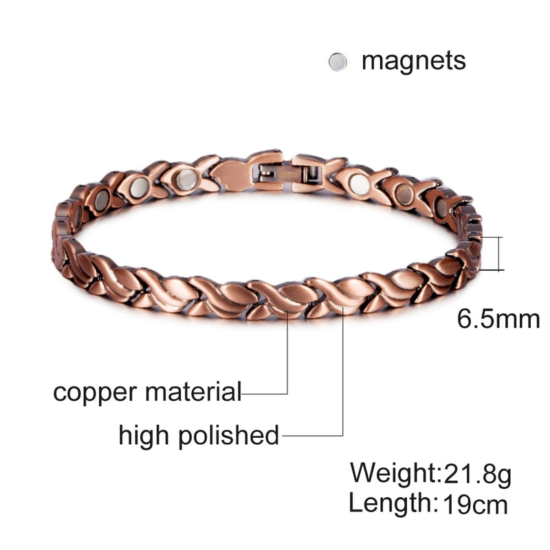 Magnetic Pure Copper Bracelets for Women Vintage Chain Health Energy Magnetic Bracelets &amp; Bangles for Arthritis Women Jewelry