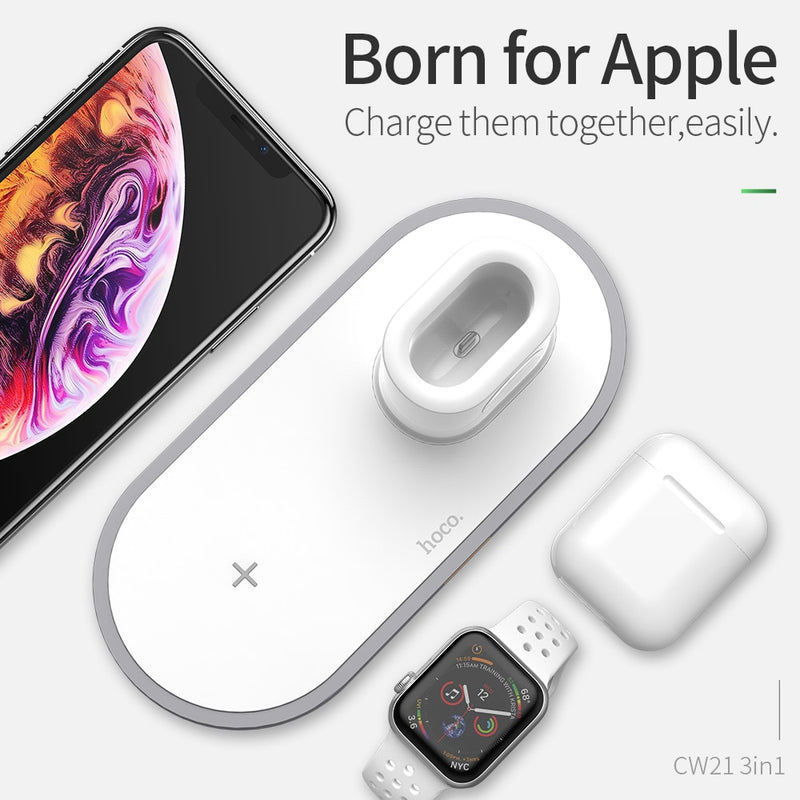 HOCO 3 in 1 Qi Wireless Charger Pad for iPhone 11 pro X XS Max XR for Apple Watch 4 3 2 Airpods 10W Fast Charge For Samsung S10