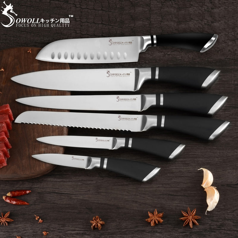 Cuchillos de cocina SOWOLL, cuchillos de acero inoxidable, herramienta para pelar Santoku, rebanador de pan, Chef, cuchillo para picar, accesorios de cocina, herramientas