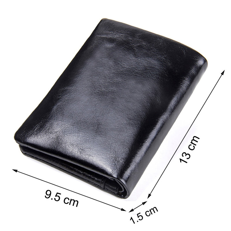 Cartera de cuero genuino para hombre con cera de aceite de CONTACT'S, carteras cortas negras para hombre, tarjetero masculino Portomonee