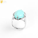 CSJA New Women Finger Rings Oval Natural Stone Cabochon Tiger Eye Opal Unakite Pink Quartz Lapis Lazuli Chakra Wedding Ring E583