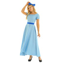 Frauen Halloween Cosplay Kostüm Wendy Kleid U-Boot-Ausschnitt kurze Puffärmel Prinzessin Party Fancy Maxikleid mit Kopfbedeckung und Gürtel