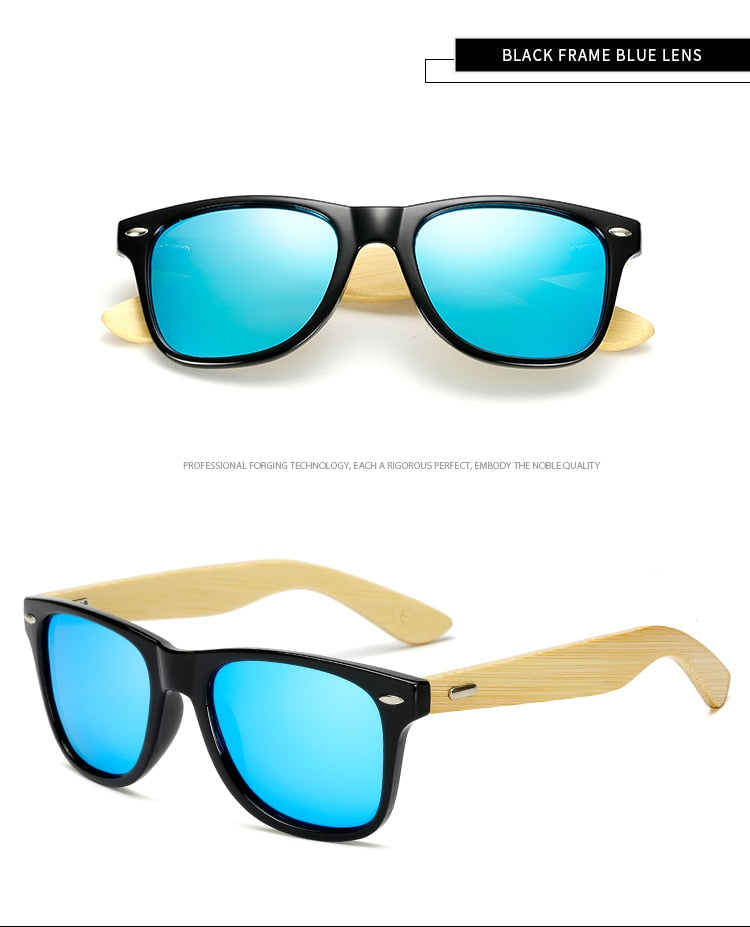 LongKeeper Polarized Wood Bamboo Sunglasses Women Brand Design Mens Real Wooden Arms Sun Glasses Mirrorr Lens Gafas de sol