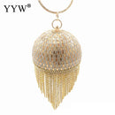 Golden Diamond Quaste Frauen Party Metall Kristall Kupplungen Abendtaschen Hochzeit Tasche Braut Schulter Handtasche Luxus Kupplung Geldbörse