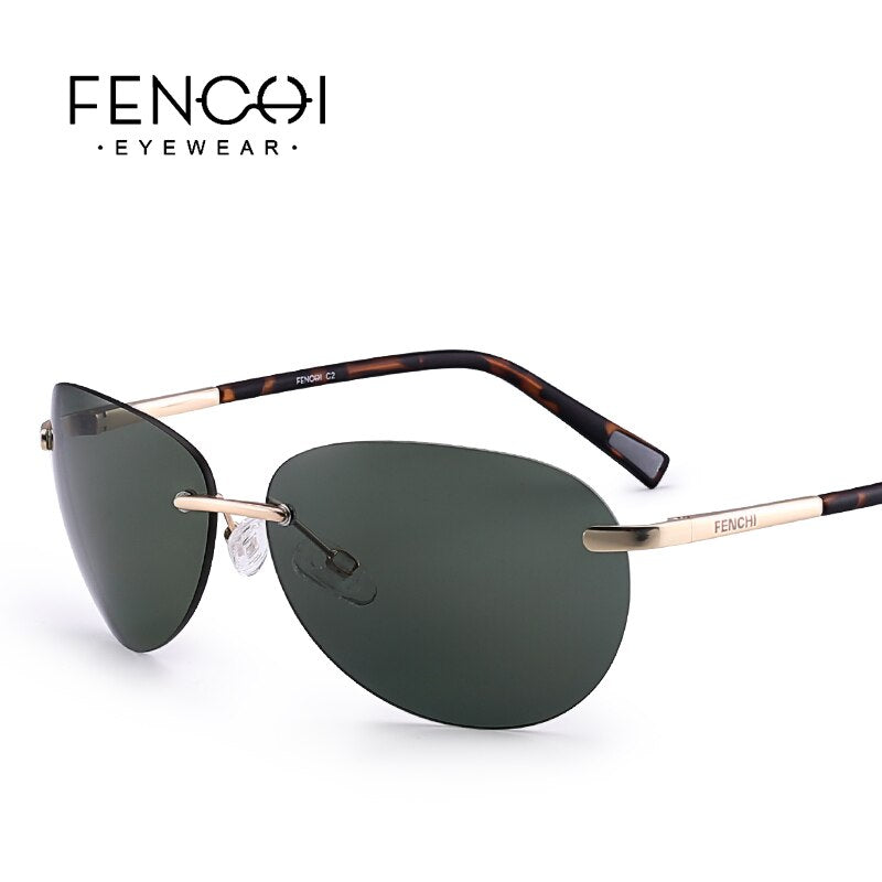 FENCHI Sunglasses for Men Vintage Designer Decorative glasses Male Female High Quality Fashion Retro Rimless Driving  Shades