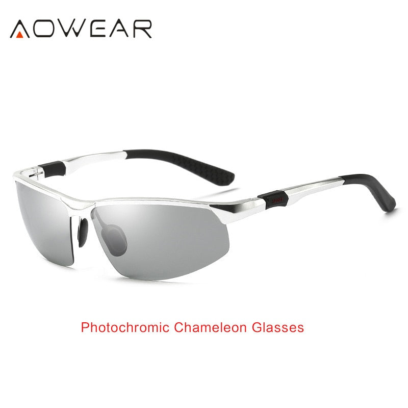 Gafas de sol fotocromáticas AOWEAR para hombre, Gafas polarizadas para conducir de día y noche, Gafas de camaleón sin montura de aluminio de alta calidad