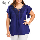 Plegie Large Size Lace Patchwork Shirt Damen Tops und Blusen Kurzarm Big Size Blusas Femininas Blusas Mujer De Moda 2022