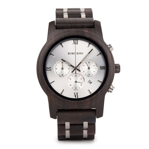 Reloj BOBO BIRD de madera para hombre, relojes cronógrafo de cuarzo con fecha de acero inoxidable, relojes de regalo de lujo para hombre, reloj masculino