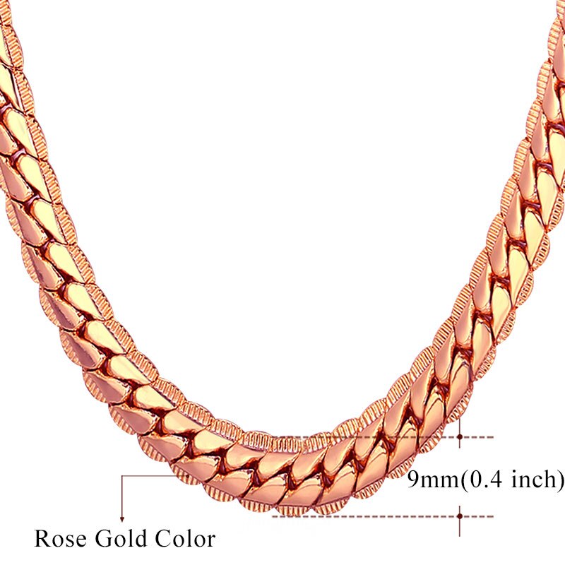 U7 Men Chunky Snake Curb Chain Necklace Gold Plated Black Tone Link Necklace for Men Women 6 /9mm 18" -30" Inches  N08