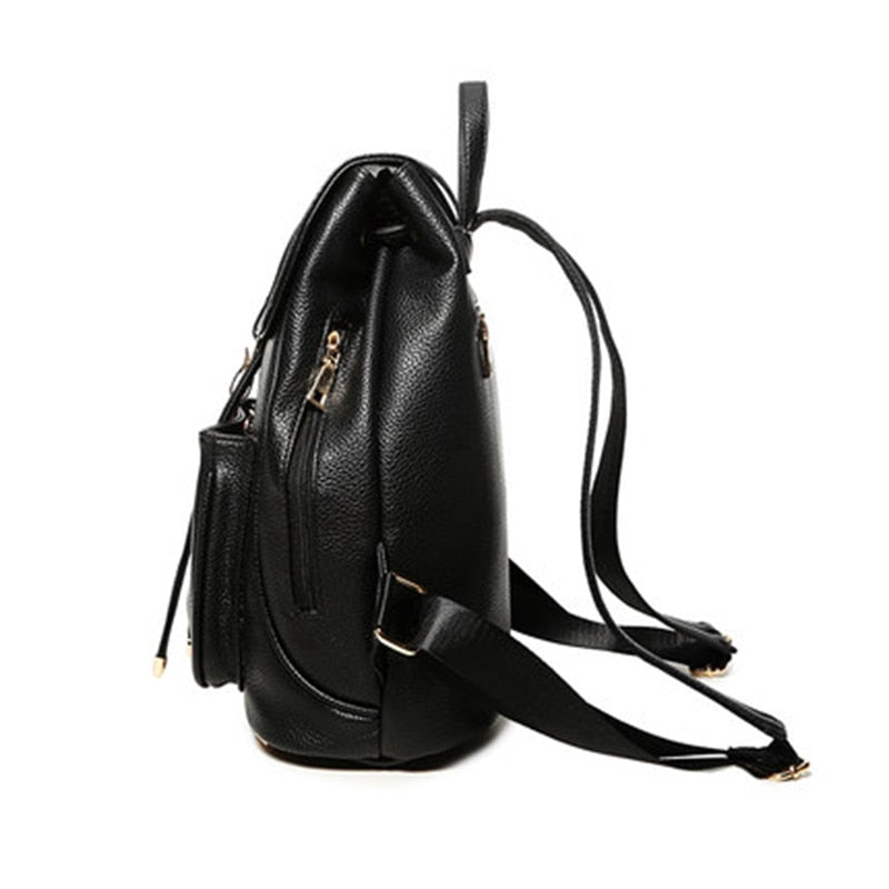 Nuevo bolso trasero para mujer, mochilas Preppy de cuero PU para chicas adolescentes, mochilas escolares para mujer, Mochila informal negra, Mochila femenina