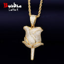 Rose Flower Necklace & Pendant Color Iced Cubic Zircon Men's Hip Hop Jewelry