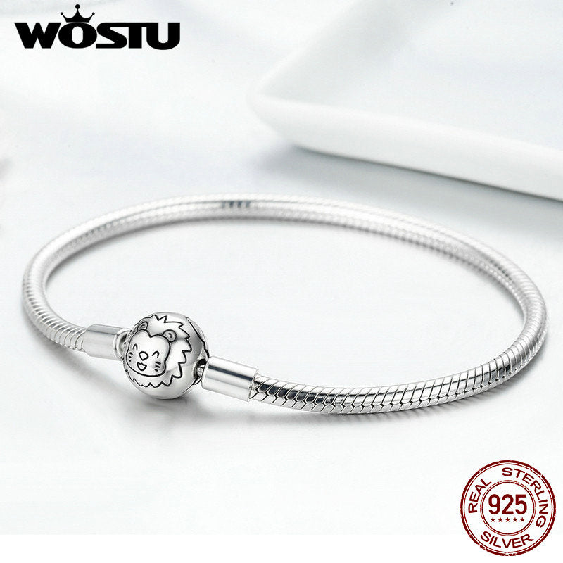 WOSTU Authentisches 100% 925 Sterling Silber Nette Katze Glitzernde CZ Schlangenkette Armbänder Armreif für Frauen Silberschmuck