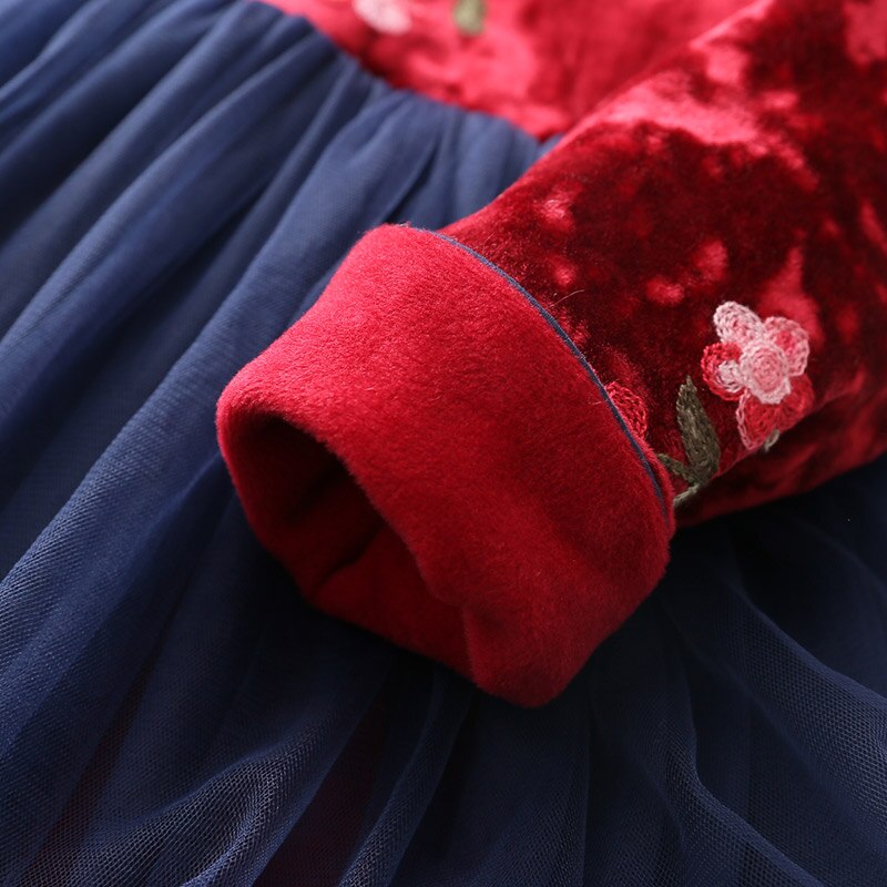 2021 Winter 2-12 Jahre Teenager Neujahr Stickerei Spitze Rot Traditionelle Chinesische Kleider Tang Kinder Baby Mädchen Plus Samtkleid