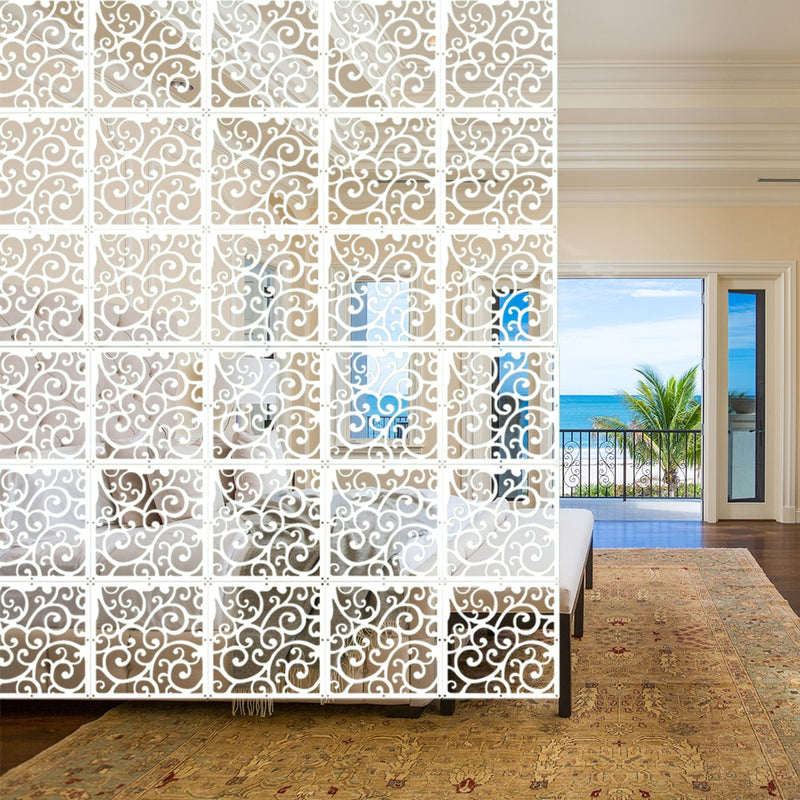 12-teilige 29 x 29 cm hängende Paravents Wohnzimmer Teile von Paneelen Trennwand Kunst DIY Dekoration weißes Holz Kunststoffgarn