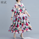 Übergroßes Sommer-Blumen-Boho-Kleid Frauen Polka Dot Baumwolle Lange Damenkleider Lose Große Robe Femme Strandkleid 2022