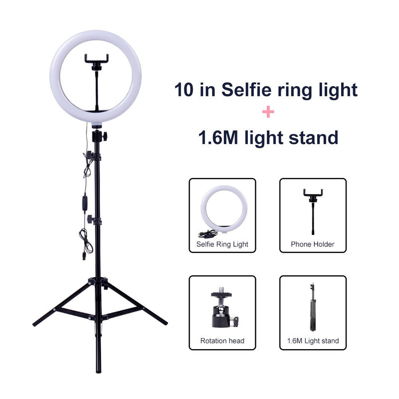 Videoleuchte Dimmbares LED-Selfie-Ringlicht USB-Ringlampe Fotolicht mit Telefonhalter 2M-Stativ für Make-up Youtube