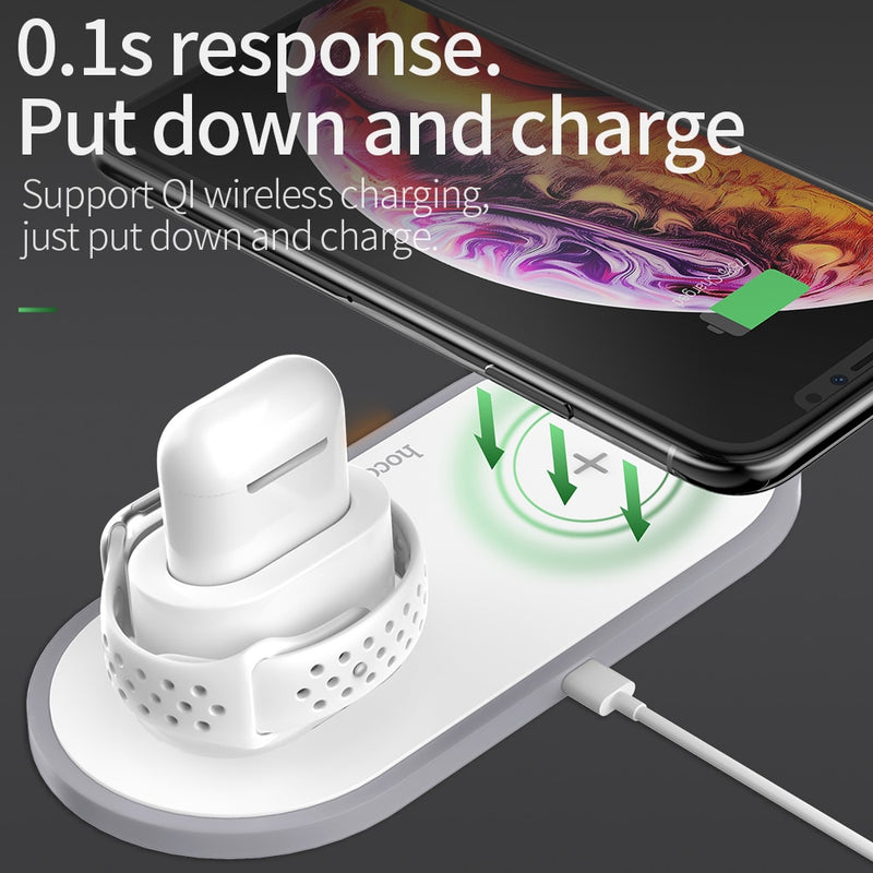 HOCO 3 in 1 Qi Wireless Charger Pad for iPhone 11 pro X XS Max XR for Apple Watch 4 3 2 Airpods 10W Fast Charge For Samsung S10