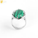 CSJA New Women Finger Rings Oval Natural Stone Cabochon Tiger Eye Opal Unakite Pink Quartz Lapis Lazuli Chakra Wedding Ring E583