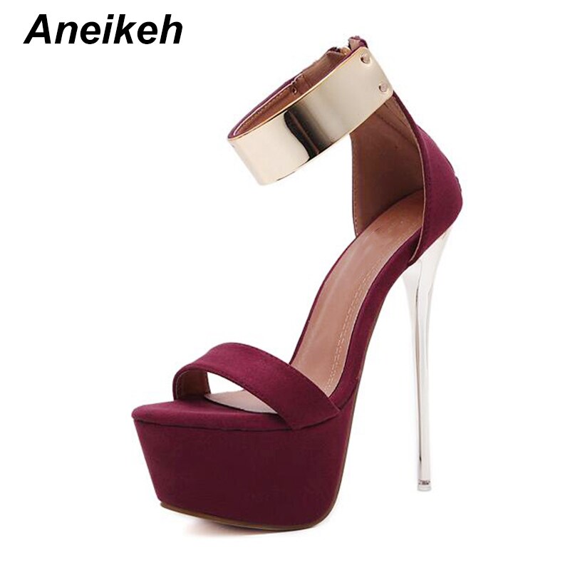 Aneikeh Ankle Strap Heels Plateau Sandalen Party Schuhe für Damen Hochzeit Pumps 16cm High Heels Pailletten Gladiator Sandalen Schwarz