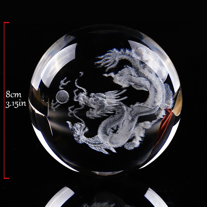 Glass Ball 3D Laser Engraved Dragon Crystal Ball Feng Shui Globe Home Decoration Accessories Miniatures Gifts