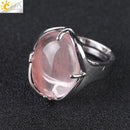 CSJA New Women Finger Rings Oval Natural Stone Cabochon Tiger Eye Opal Unakite Pink Quartz Lapis Lazuli Chakra Wedding Ring E583