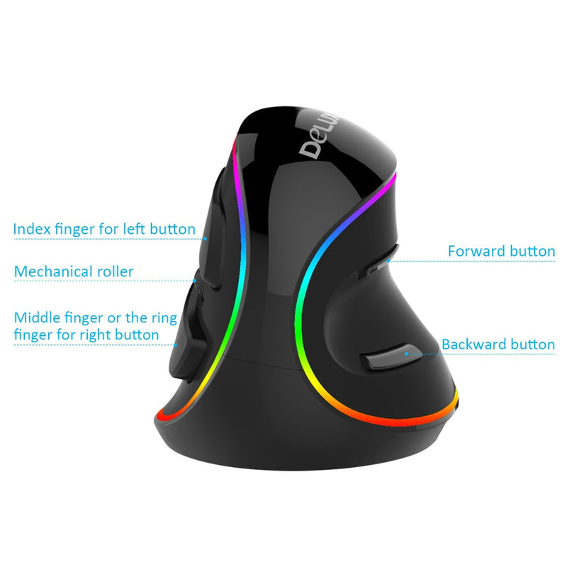 Delux Ergonomics Vertical Gaming Wired Mouse RGB/Single Color/Wireless 6 Buttons 4000 DPI Optical RGB Wireless Right Hand Mice