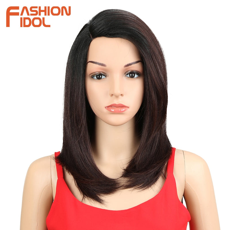 Pelucas de ídolo de moda para mujeres negras, pelo Bob corto de 18 pulgadas, peluca de encaje con parte lateral sintética recta, peluca de Cosplay resistente al calor Ombre