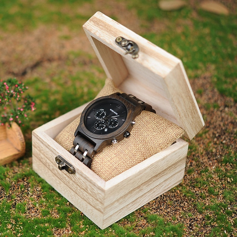 BOBO BIRD Holz Herrenuhr Holz Edelstahl Datum Quarz Chronograph Uhren Luxus Herren Geschenk Uhren relogio masculino