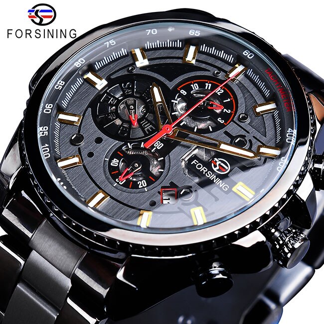 Forsining 2019 3 Dial calendario multifunción militar luminoso mano hombres mecánico deporte automático reloj de pulsera de marca superior de lujo