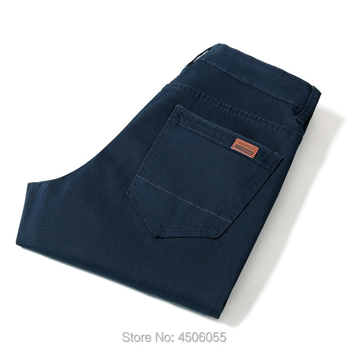 Pantalones de algodón rectos de negocios para hombre, pantalones elásticos para niño, ajustados, informales, de talla grande, 42, 44, 46, negro, caqui, rojo y azul