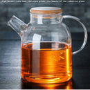 1000ml/1800ml Glass Kettle Water Jug Heat Resistant Flower Teapots with Bamboo Lid Stainless Steel Cover Clear Juice Container