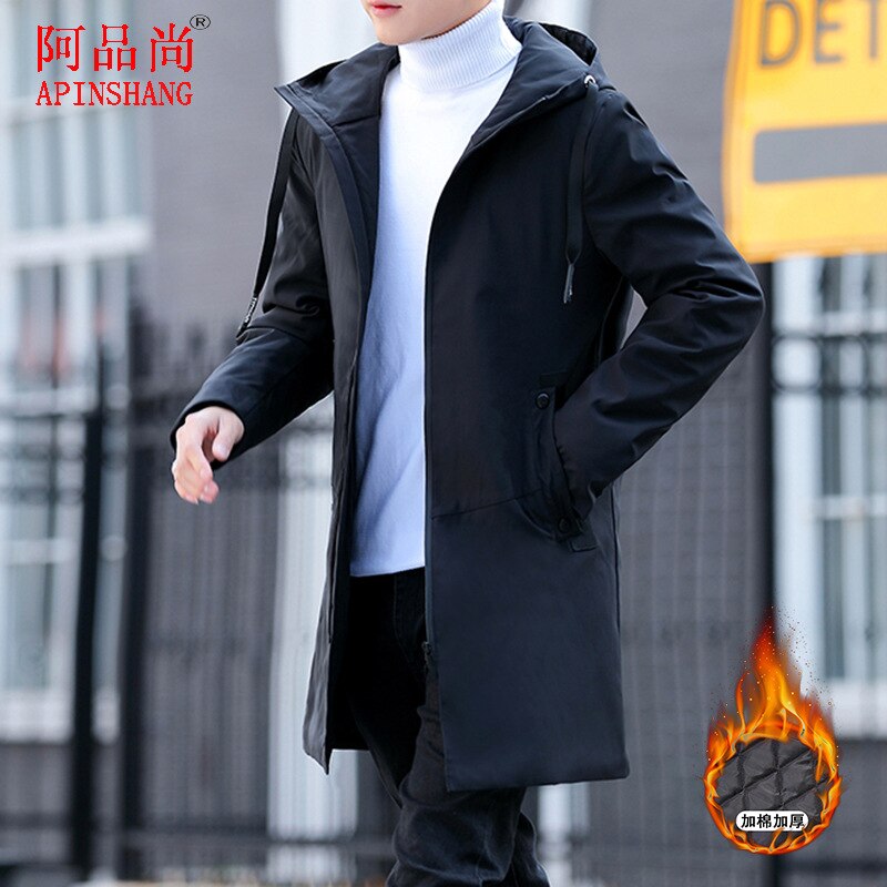 2019 Winter Jacket men hooded Slim Korean Parka Hombre long Jacket coat cashmere mens windbreaker Parkas cotton youth clothing