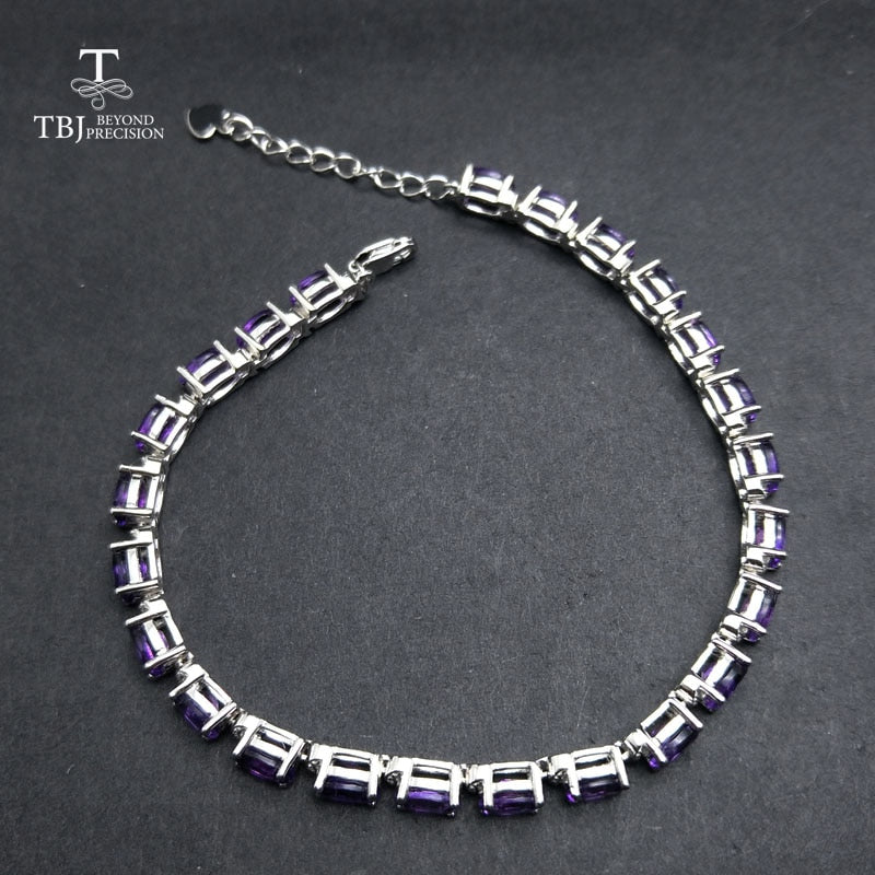 TBJ, Romantisches glänzendes Armband mit natürlichem Amethyst in 925er Sterlingsilber Edelsteinschmuck für Frauen als Geburtstagshochzeitsgeschenk