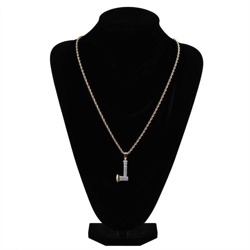 TOPGRILLZ Hip Hop Jewelry Ax Necklace&amp;Pendant Copper Gold Color Plated Iced Out Micro Pave Cubic Zircon Charm For Men Gifts