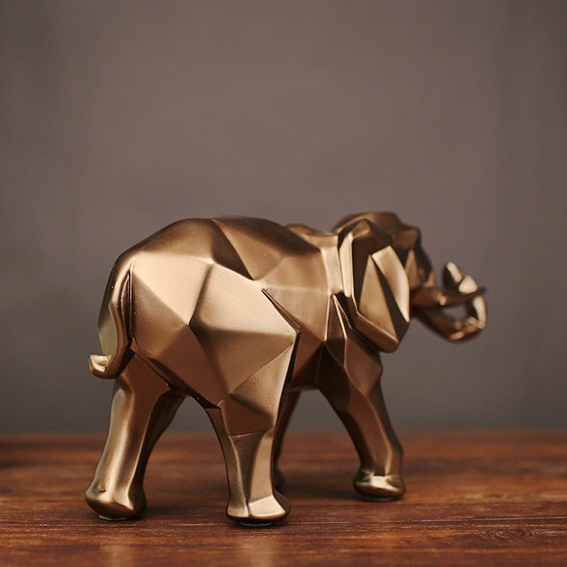 Fashion Abstract Gold Elephant Statue Resin Ornaments Home Decoration Accessories Gift Geometric Elephant Sculpture Crafts Room