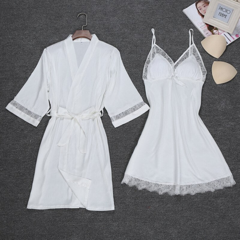 Sexy Womens Night Robe Strap Top Pajamas Suit Summer Two Piec Sleepwear Sets Casual Home Wear Nightwear Sleep Kimono Bath Gown