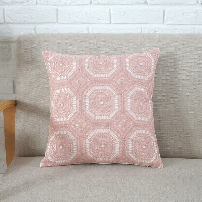 Home Decor Emboridered Cushion Cover Grey Pink Geometric Canvas Cotton Suqare Embroidery Pillow Cover 45x45cm