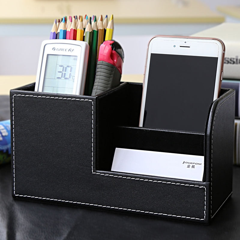 High Grade PU Leather Desk Organizer Wooden Pen Holder Pencil Box Marble Desk Storage Box &amp; Bin Stationery Pen Stand Containers