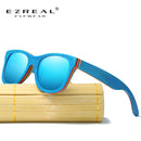 EZREAL Skateboard-Sonnenbrille aus Holz, blauer Rahmen mit Beschichtung, verspiegelte Bambus-Sonnenbrille, UV-400-Schutzgläser in Holzbox