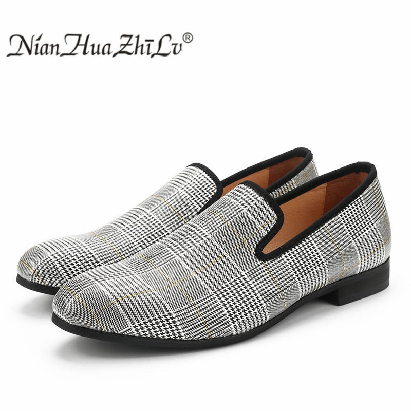 men's casual shoes 2019 Luxury men shoes chequered leather Handmade luxurious flats men's fashion  loafers