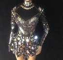 Shining Silver Mirrors Stone Dress Sängerin Tänzerin Heller Bodysuit Kostüm Einteiliges Nachtclubkleid Oufit Partykleider