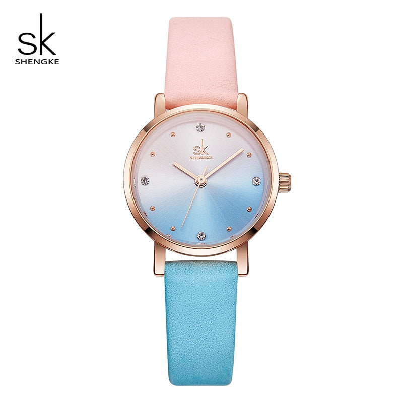 Shengke Creative Color Leather Watches Women Ladies Quartz Watch Relogio Feminino SK Women Wrist Watch Montre Femme